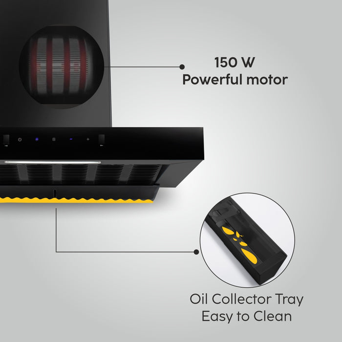 Auto Clean Slim Filter less Kitchen Chimney with Motion Sensor 60/90cm, 1200 m3/h (6052 SLIM BL AC)
