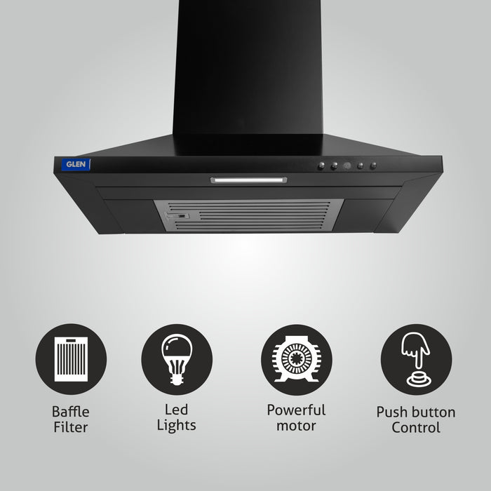 Electric Kitchen Chimney, Pyramid Shape SS Baffle filter 60cm 1100 m³/h - Black (6049 IN BLK)