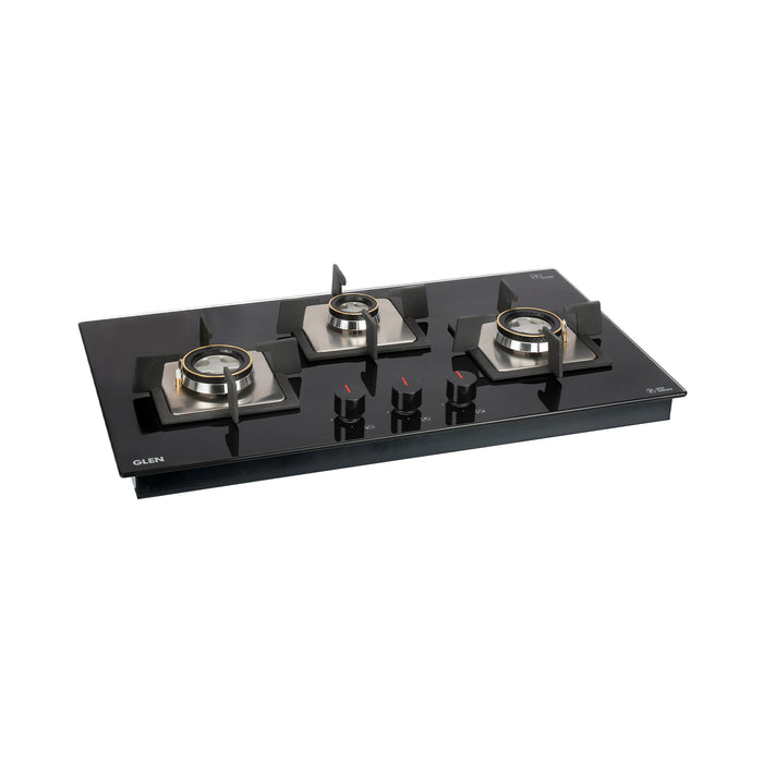 3 Burner Glass Hob Top Forged Brass Burners with Flame Failure Device Auto Ignition (1073 SQ HT DB FFD)